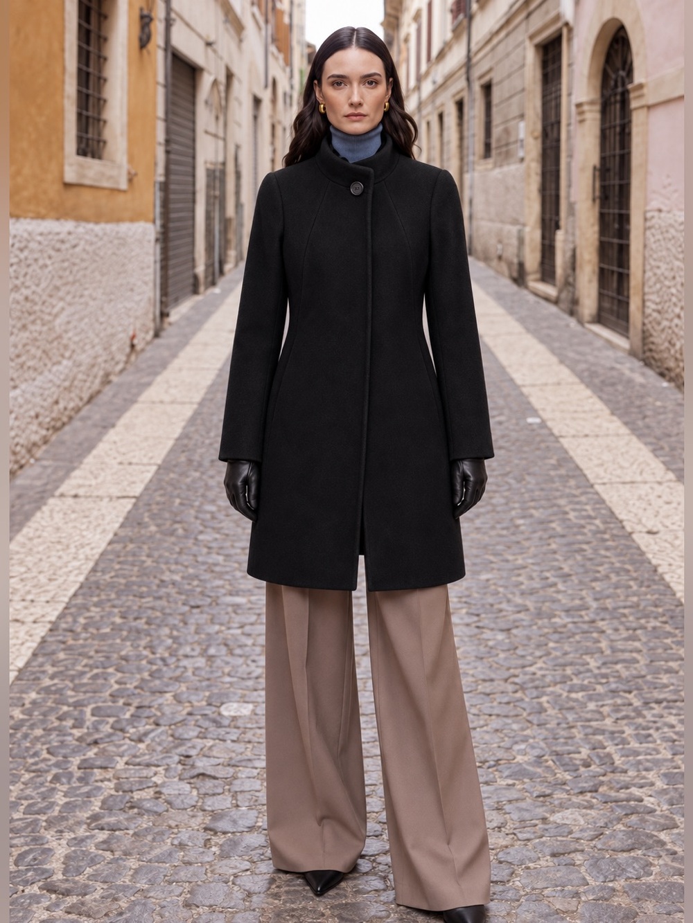 CINZIA ROCCA BLACK WOOL CASHMERE ICONS CAR / TRENCH WINTER COAT USA SZ 2